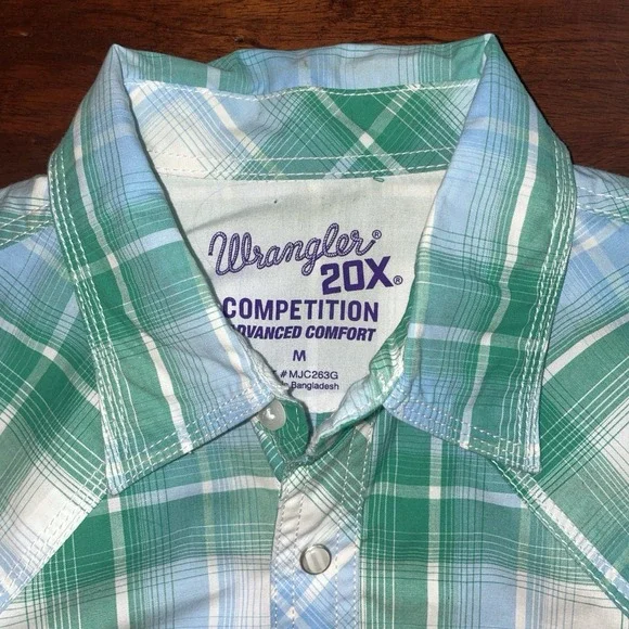 Wrangler 20X Competition Pearl Snap Western Shirt Medium Plaid Cowboy Flip Cuffs - Picture 3 of 10